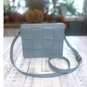 EIN Woven Leather Crossbody Bag‎ Light Blue Flap Shoulder Purse